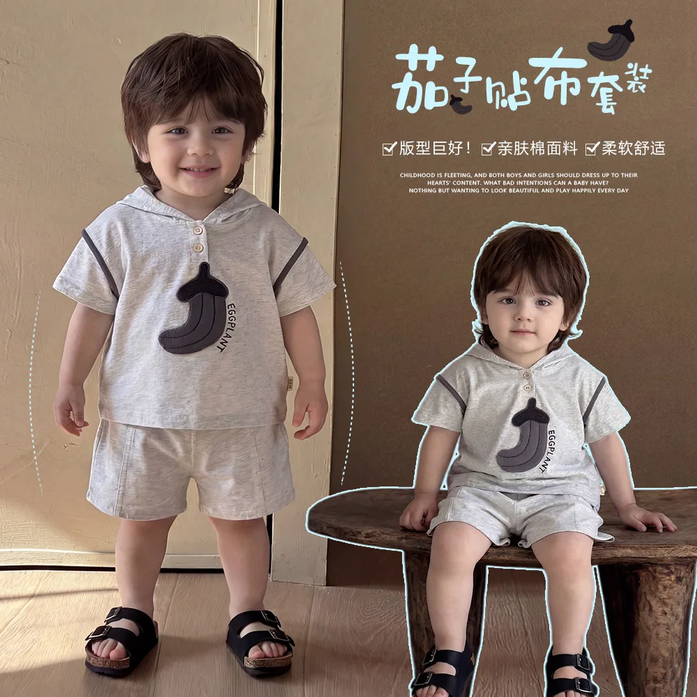 

Kids Summer 2PCS Hooded Set 3D Vegetable Print Short Sleeve Top Shorts Toddler Baby Casual Outfit Soft Cotton Daily Wear
