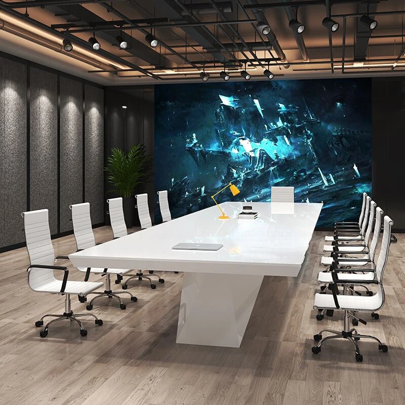 Baked conference table, long table, simple modern furniture, white medium and large conference table, conference room, office de