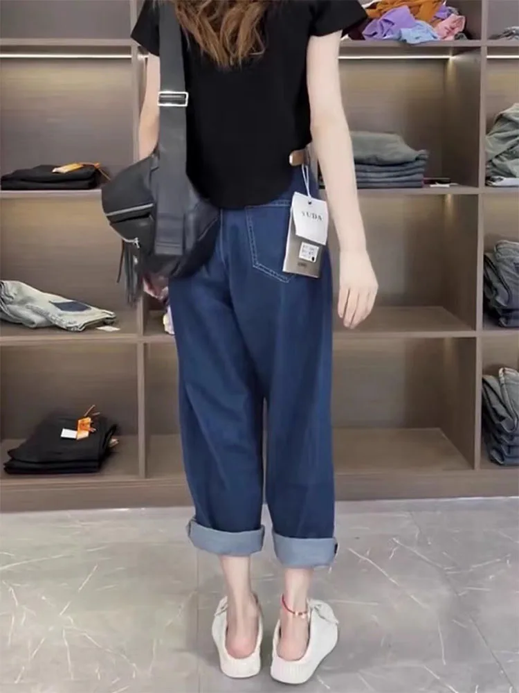 Pantalones vaqueros elásticos de talla grande para mujer, pantalón harén recto, holgado, ajustado, de cintura alta, para papá, informal, Sle Old Faion