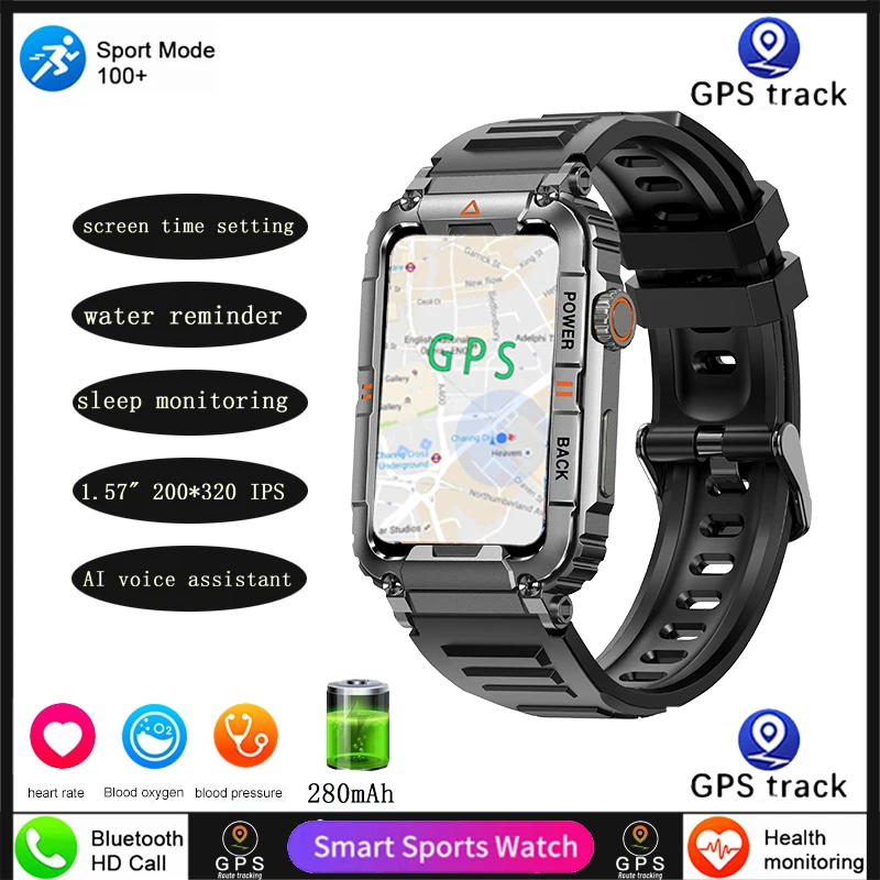 GPS Smart Watch For Android IOS Outdoors Ip68 Waterproof Watches Military Healthy Monitor AI Voice Bluetooth Call Smartwatch men