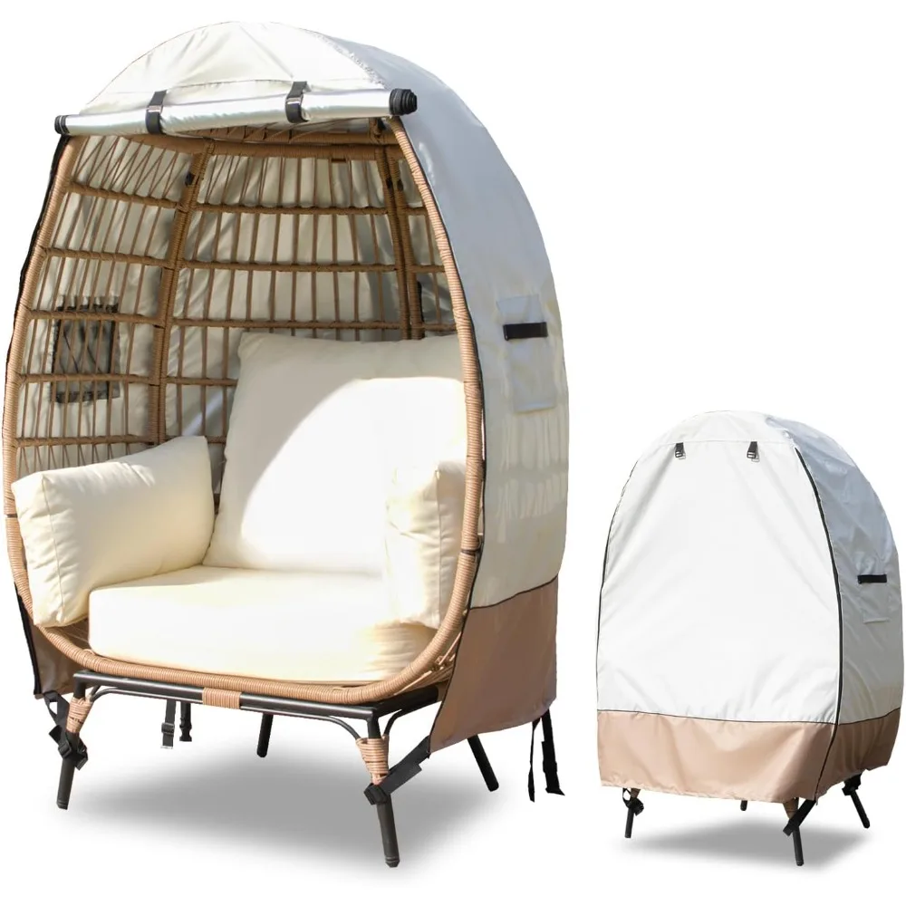 

Waterproof Egg Chair Cover for Outdoor Wicker Patio Basket Chairs - Beige & Brown, Fits 43 L x 25 W