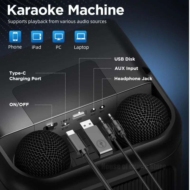 Máquina de Karaoke inalámbrica, Altavoz Bluetooth con micrófono, para el hogar, al aire libre, portátil, teléfono móvil, Coro de entretenimiento, caja de sonido