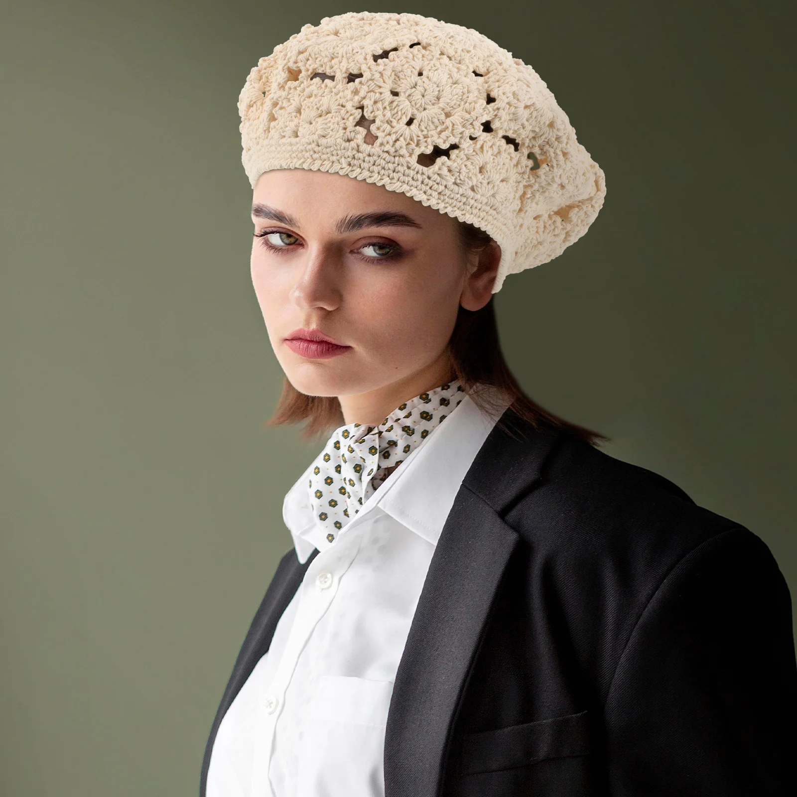 

Woven Beret Ladies Hats Painters for Women Fashion Hollow Manual Berets Straw Tams