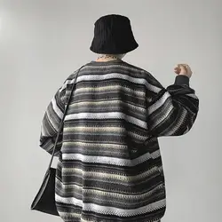 Autumn Pullover Men Women Vintage Striped Oversize Sweater Long Sleeve Knitted Tops Hip Hop Streetwear Pullover Female