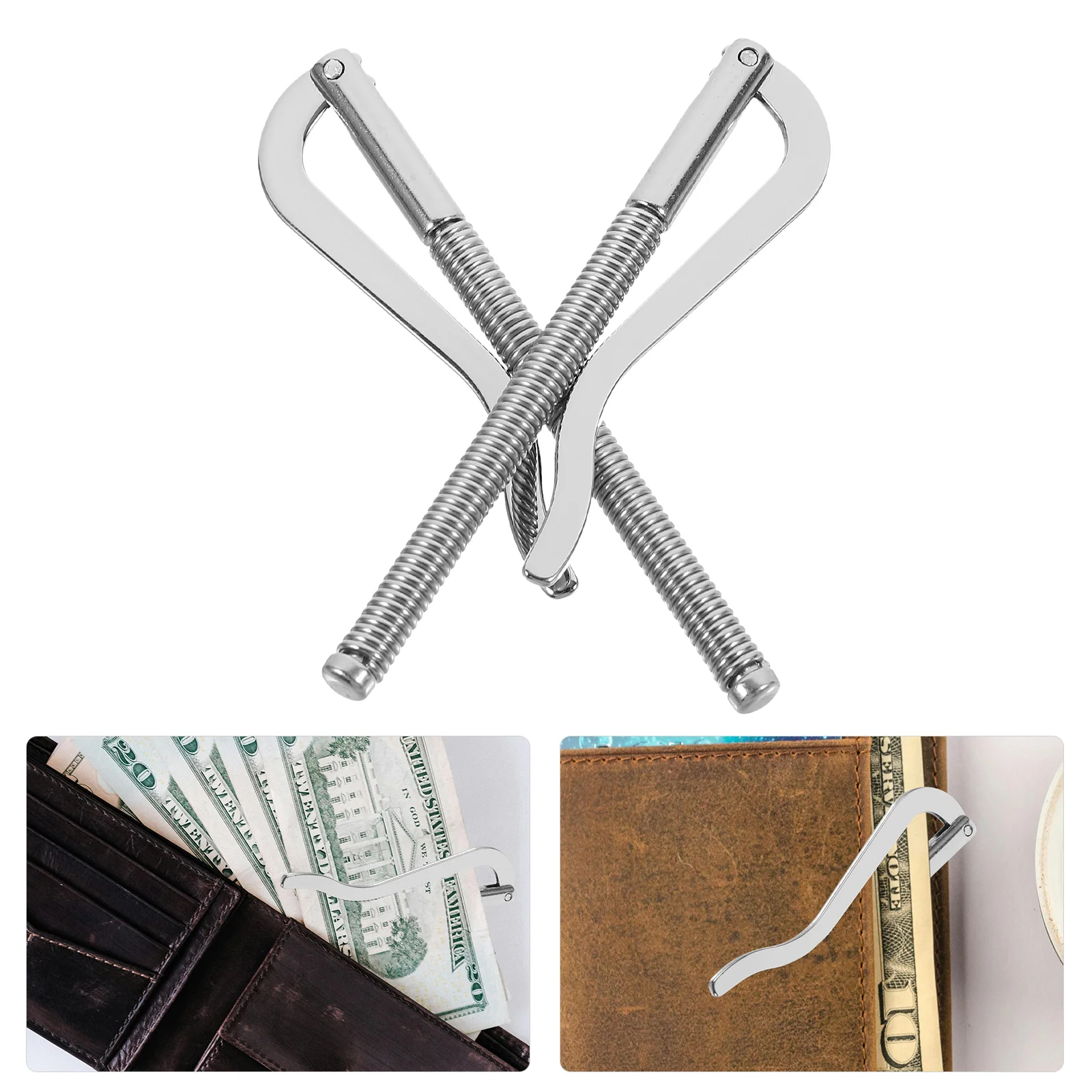 

2 Pcs Money Clip for Men Metal Check Holder Fixing Clamp Cards Storage Spring 800X150X050CM Silver Office Man