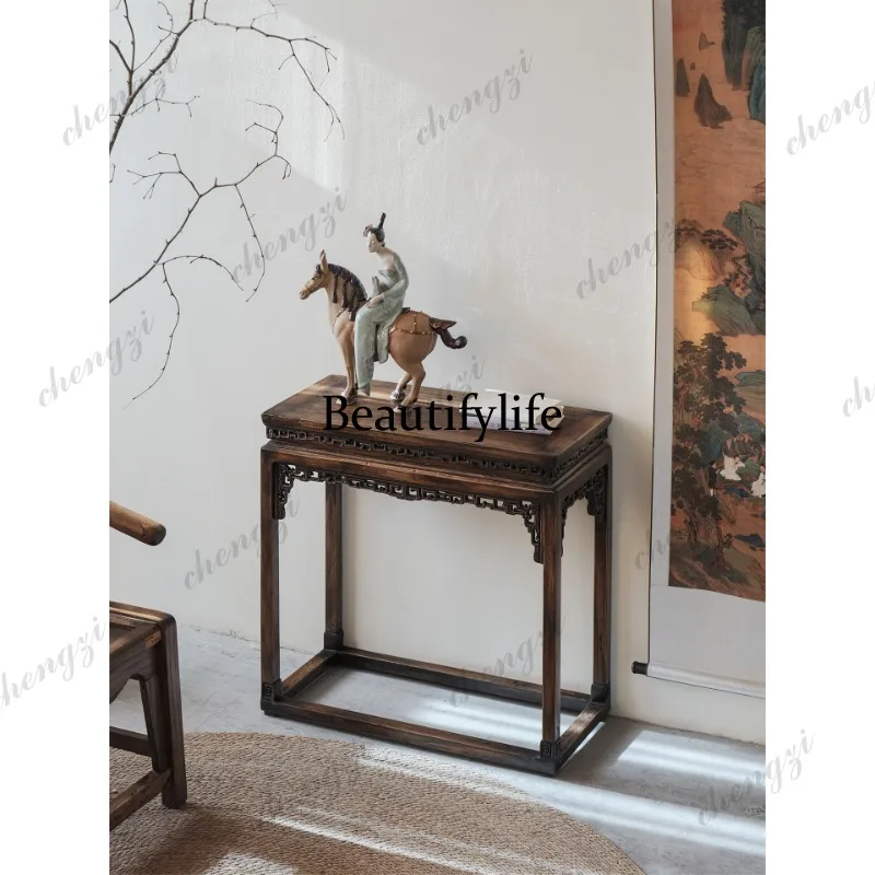 Chinese living room carved solid wood flower stand simple decorative strip case side porch case desk