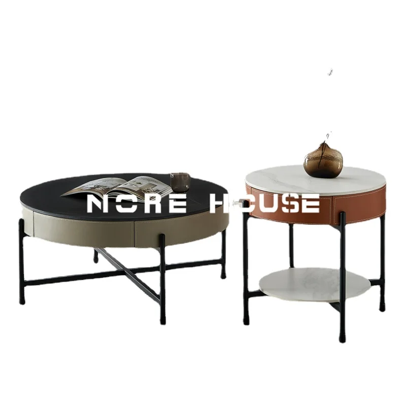 

Wyj Simple Modern Light Luxury round Tea Table Stone Plate/Designer Household Small Apartment