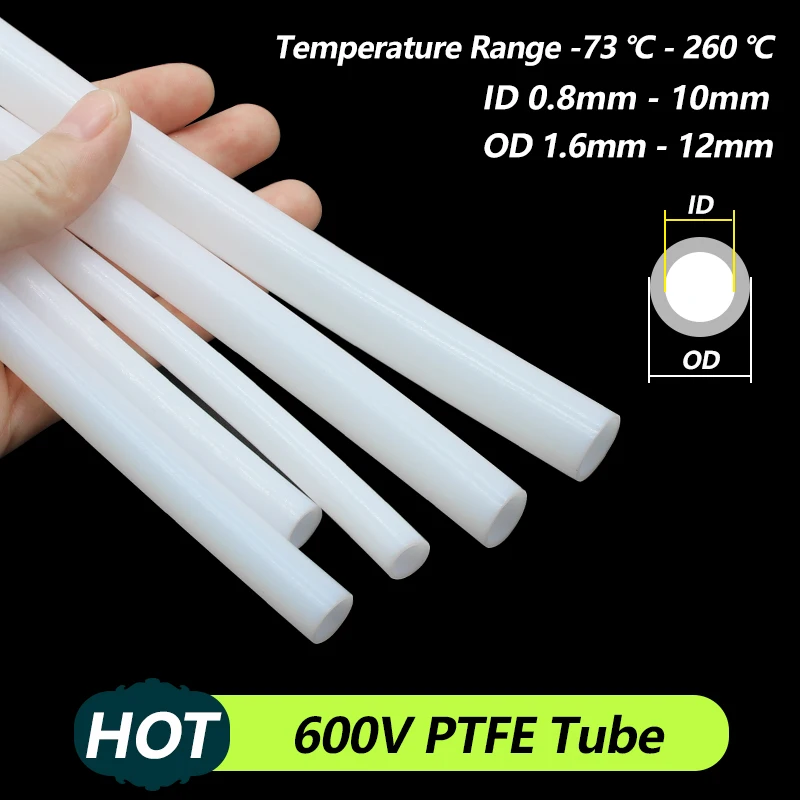 1/3/5/10M Milk White PTFE Tube Diameter 0.5/1/2/2.5/3/4/5/6/7/8/10mm Insulated Hose Rigid Pipe 600V For 3D Printer Parts Pipe