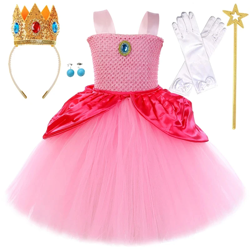 

❤2026★ Super Peach Princess Dresses Girls Hot Pink Ballet Tutu Dress Kids New Year Outfit Birthday Party Clothes with Crown Mag❤
