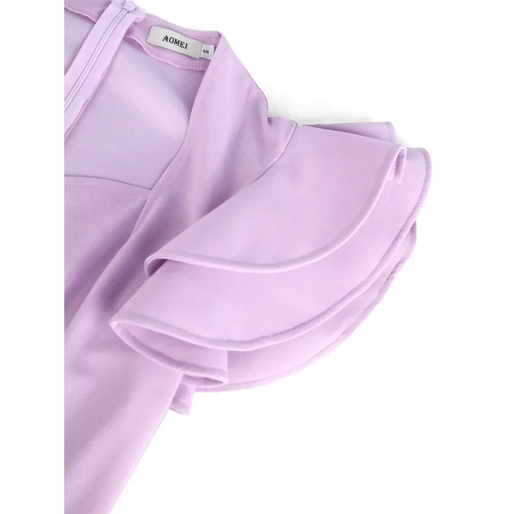 2024 Advanced Casual Light Purple Square Neck Dress Elegant Temperament Casual Commuter Pleated Dress