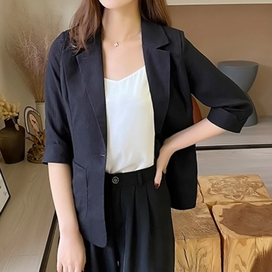 Plus Size Jacket Women Clothing Slim Fit New in Coats Thin Solid Color Blazer Commuter Dressing Spring Summer Female Outwears