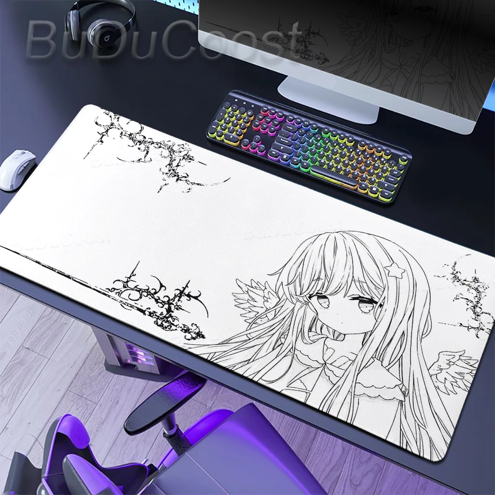 

Cute Anime Girl Mousepad Black White Gothic Aesthetic Decort Deskmat PC Accessories Office Gamer Keyboard Mouse Pad Extended Mat
