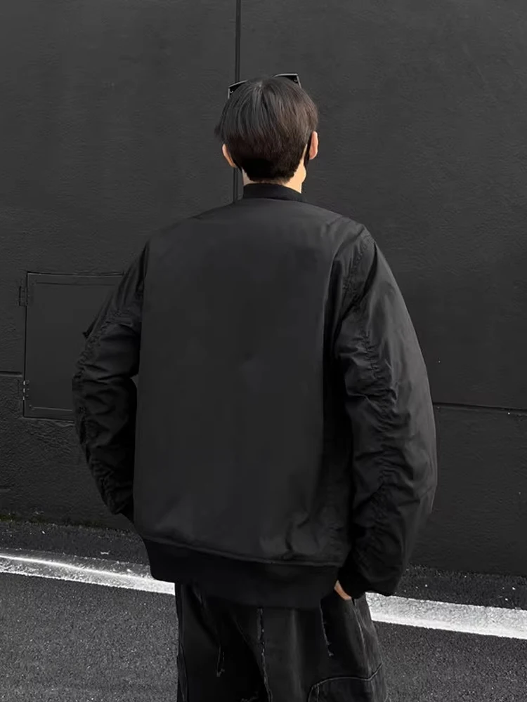 

Thiened Cotton Pilot Jaet Men's Autumn Winter Baseball Sle Warm Outerwear Loose Fit Youth Trendy Zipper Closure Coat