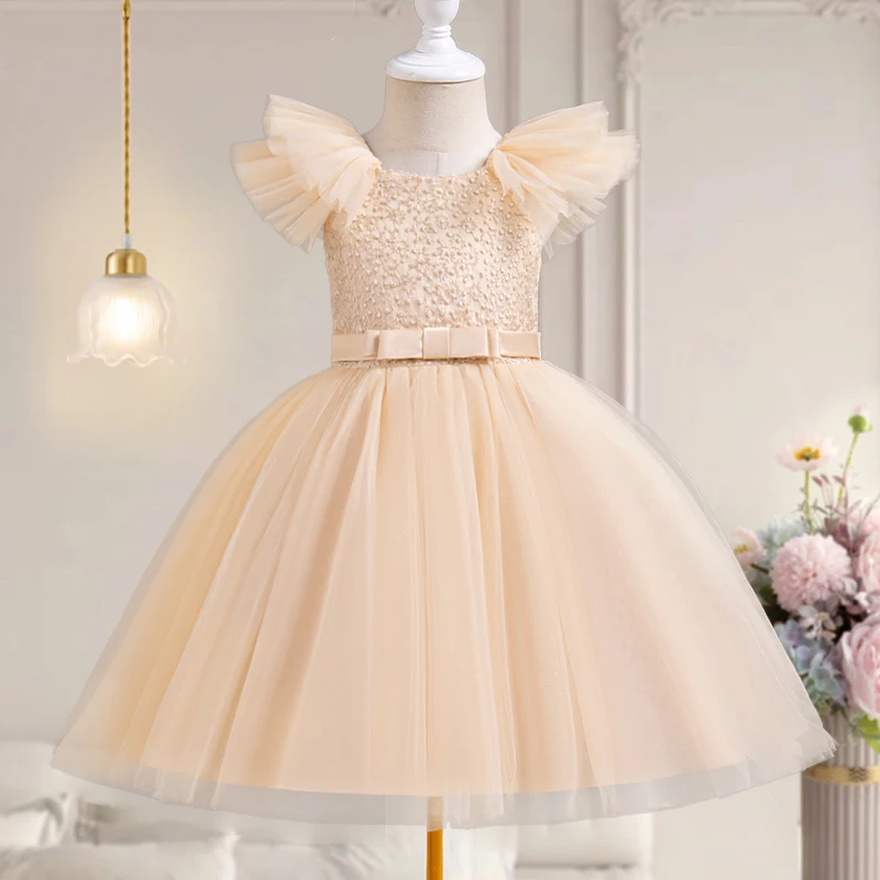 Princess Dress for Baby Girls 3-8 Years Elegant Formal Evening Ball Gown Kids Girl Black Birthday Prom Dress Wedding White Cloth