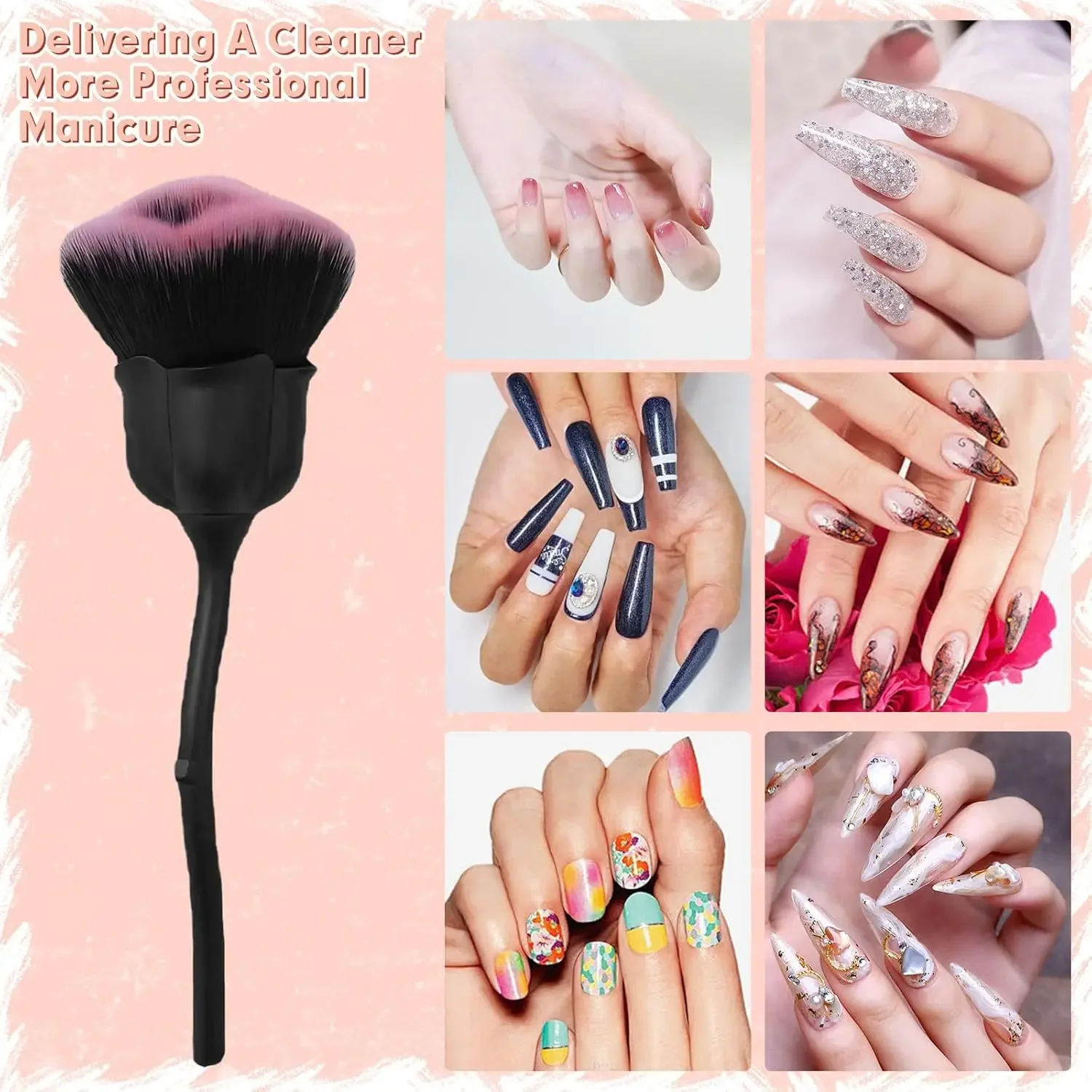 For Manicure Cleaner Tools Rose Shape Nail Brush Cleaning Supplies Rose Flower Nail Dust Brush Ultra Soft Nylon Dust Brush