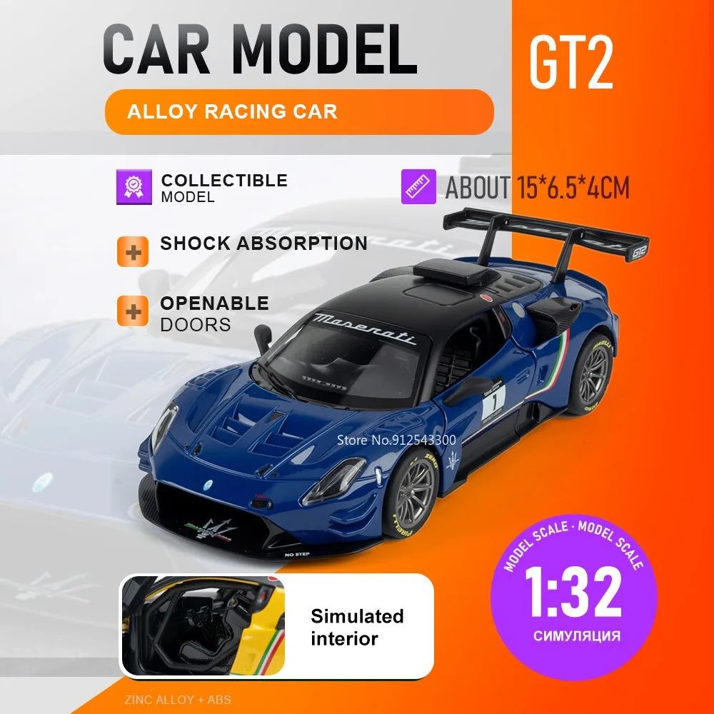

Масштабная модель автомобиля GT2 1:32, игрушечная машинка с открывающимися дверями, амортизацией, гоночная, из литого сплава, для декора гостиной, подарок