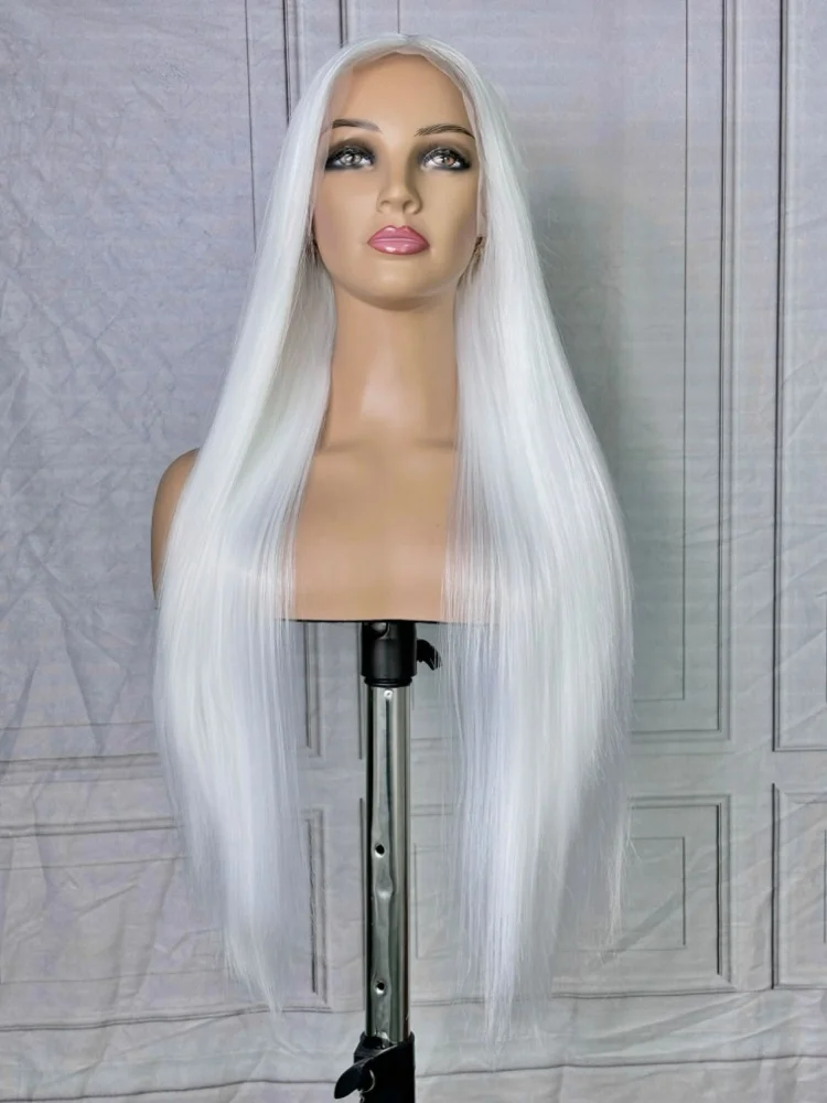 

Synthetic Lace Front White Long Straight Cosplay Wigs for Anime Halloween Carnival Natural Comic Exhibition Hair Natural