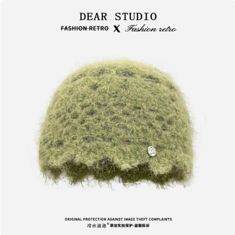 

Новая корейская версия однотонной вязаной крючком шапки-бини для женщин, весенне-осенняя, с ажурным куполообразным верхом