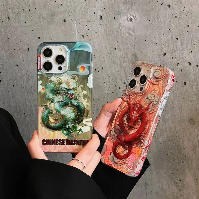 

Для Qinglong, подходит для Iphone 15, чехол для телефона Iphone 13 в китайском стиле, Красный 12 Pro Max God Dragon