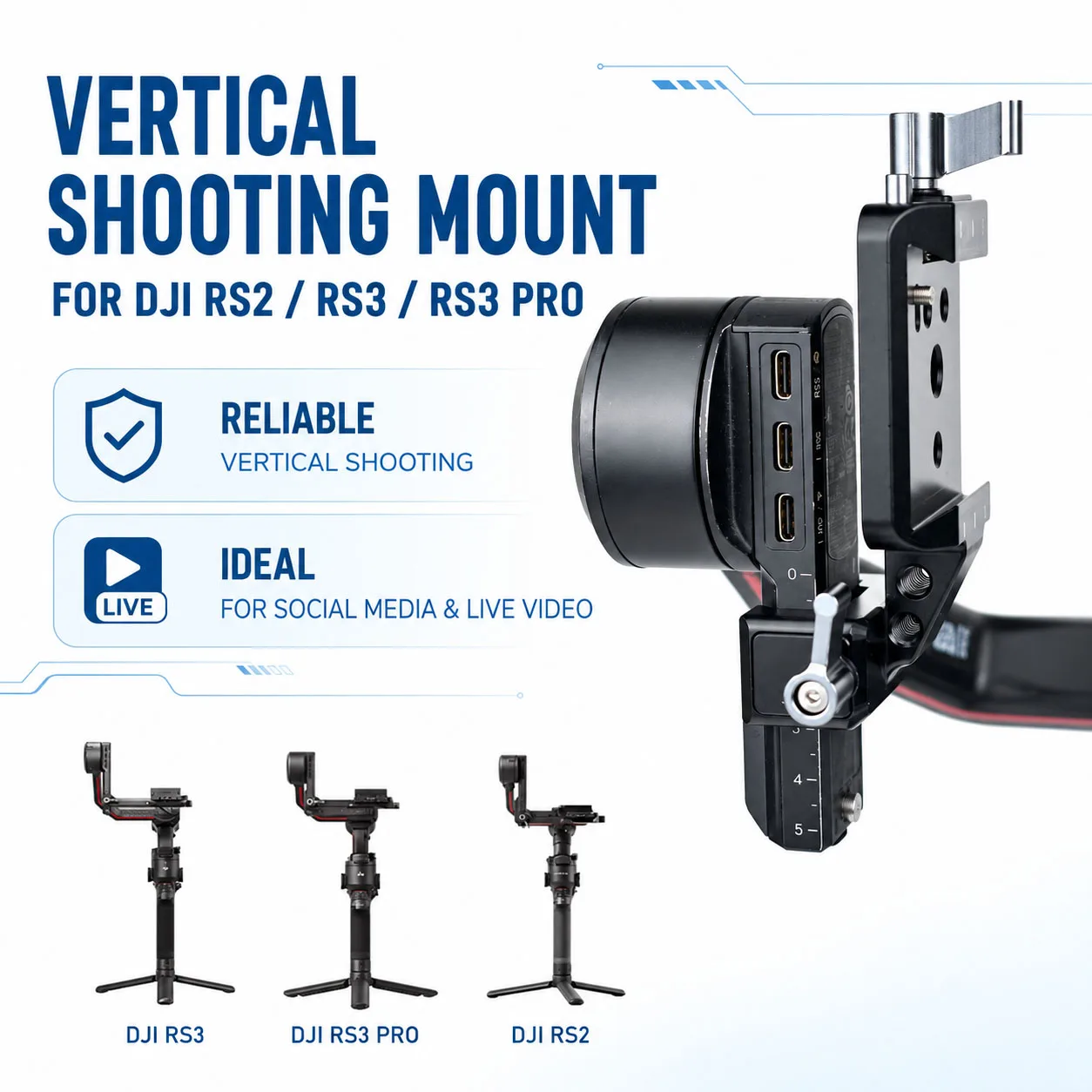 SOARSHOT VMP-623 Vertical Camera Mount Plate for DJI RS 3 RS 3 Pro RS 2 Gimbal Quick Release Aluminum Shooting Adapter