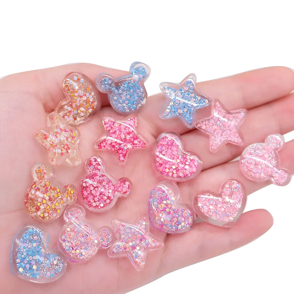 1pcs Resin Kawaii Colorful Transparent Sequins Star Heart Bear Sandals Shoe Accessories Designer Decorations DIY Wristbands