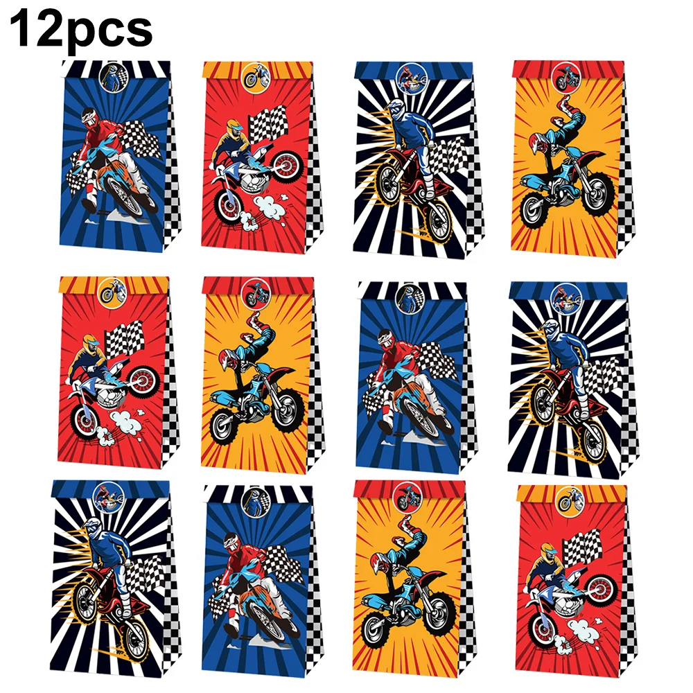 12 PCS Dirt Bike Party Bags Motorcycle Birthday Supplies Motocross Party Favors Motorcycle Birthday Decorations Candy Gift Bags