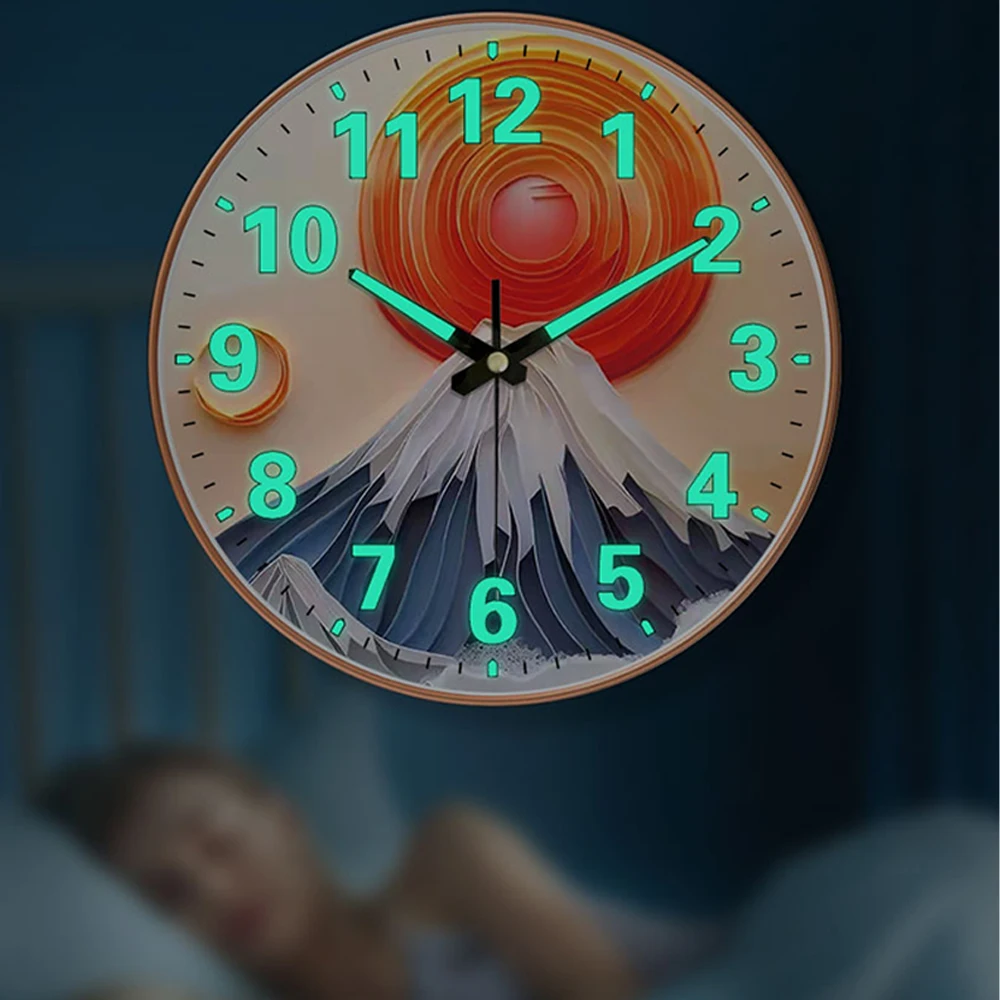 

Round Luminous Wall Clock Winter Scenery Light In Dark Night Digital Silent Movement Clock for Bedroom Living Room Decoration