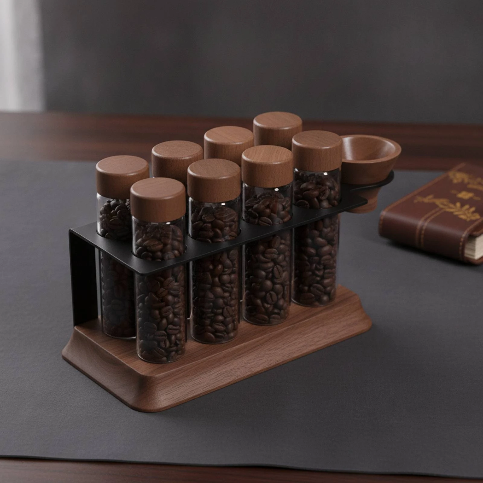 Coffee Bean Storage Rack with Funnel Single-Dose Coffee Bean Storage Rack 8-Hole Countertop for Baristas, Kitchen Counter, Cafe