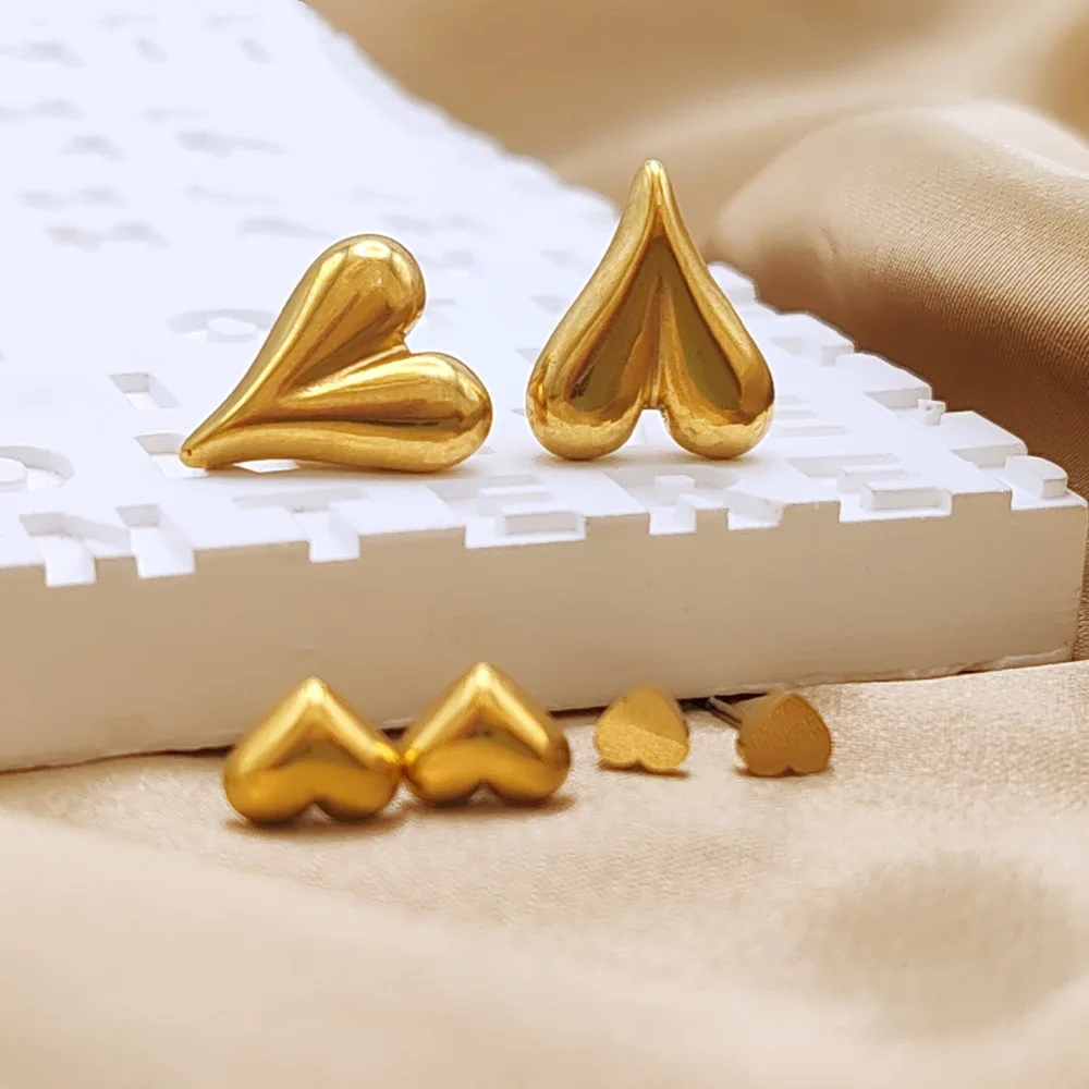 St-Delan Heart Stud Earrings Set, Multi-Size Stainless Steel Puffy Love Earrings for Women Minimalist Jewelry