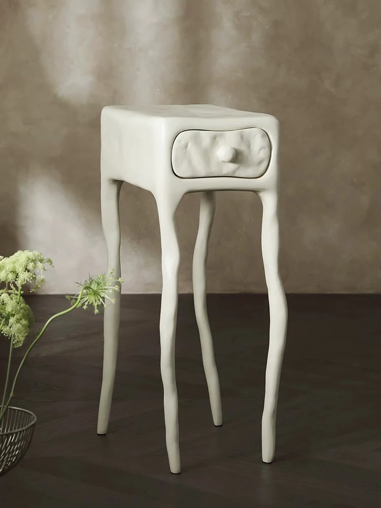 European Designer Mid-Century Clay Textured Side Table with Drawer Creative Irregular Decor Cabinet Dining Room Home Furniture - view 2