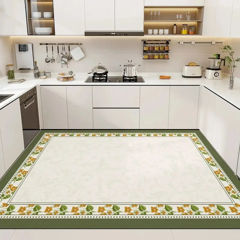 VIKAMA Vintage Floral Border Kitchen Rug Non Slip Washable Living Room Mat Dining Room Entryway Carpet Farmhouse Home Decor