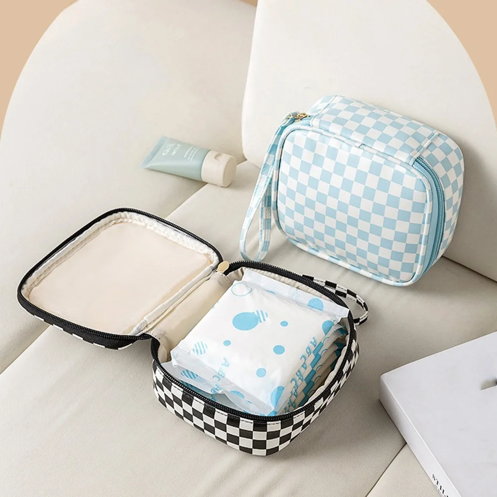 Plaid Makeup Bag Pouch Checkered Cosmetic Bag For Women Travel Makeup Bag Storage Bag Toiletry Period Bag With Handle