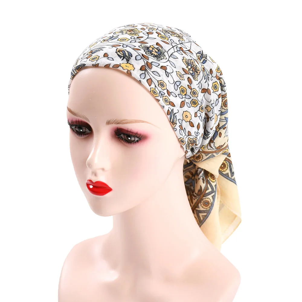 70*70cm Breathable Thin Pastoral Style Women Headband Scarf Russian Floral Print Square Bandana Handkerchief Babushka Head Wraps