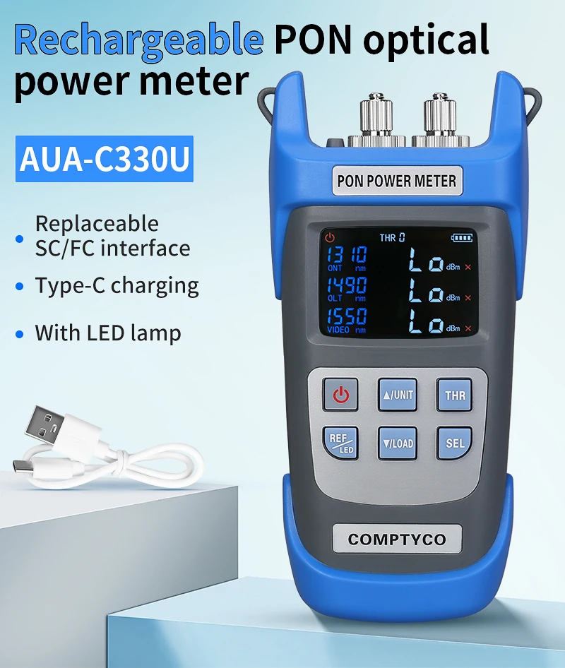 AUA-C330U/AUA-C330A Rechargeable PON Power Meter Optical Fiber PON OPM FTTX/ONT/