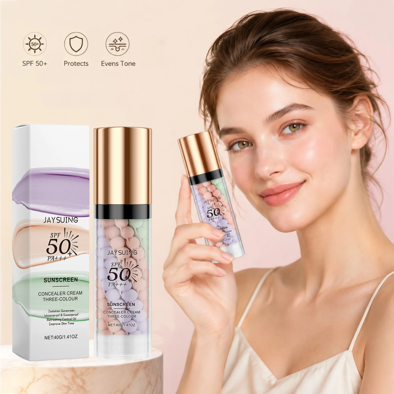3 Color Sunscreen Isolation Cream Tone Correction Brightening Covering Pore Concealer Natural Flawless Face Makeup Base Cream