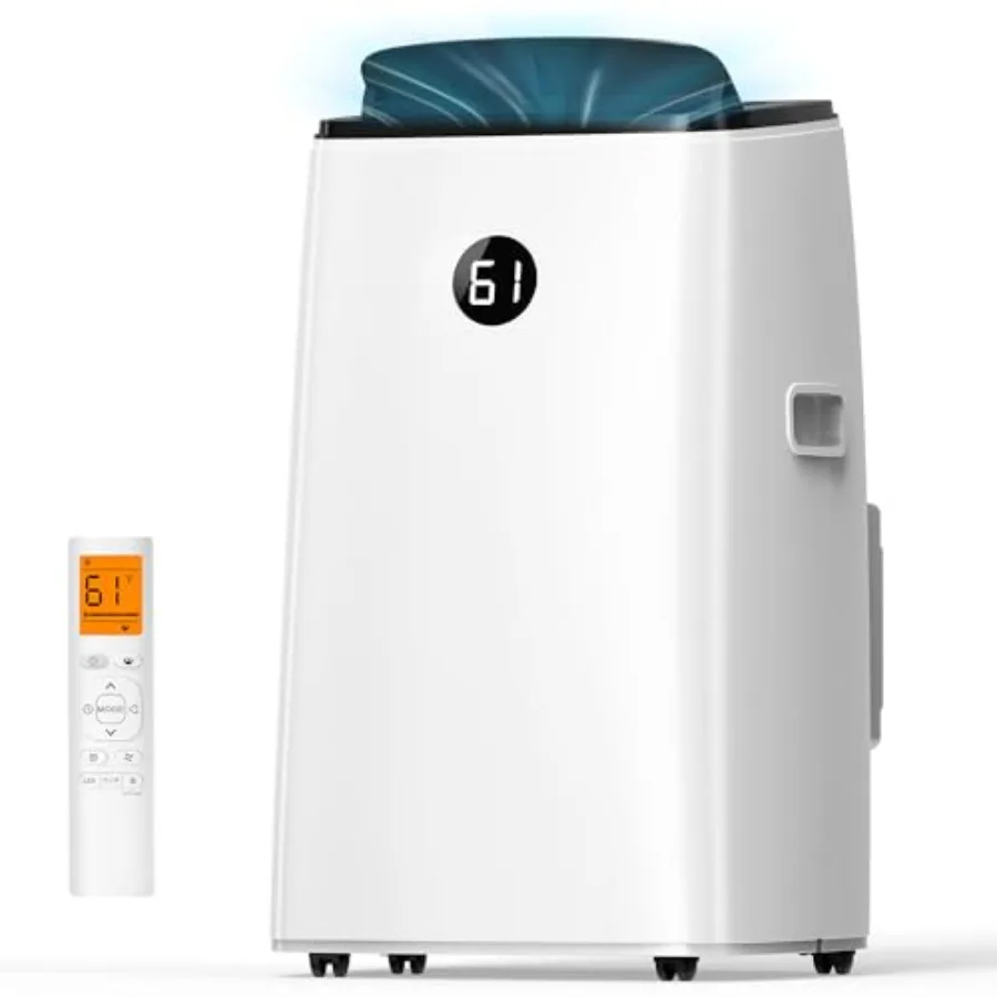 

Portable air conditioner for bedroom use, aluminum housing, white, 14000 BTU cooling capacity, energy-efficient 3-in-1 unit wit