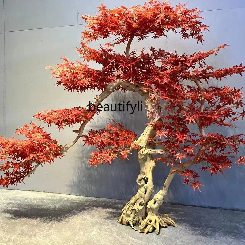 Simulation Red Maple Tree Shape Fake Trees Sales Office Window Floor Zen Fake Trees Landscape Decoration