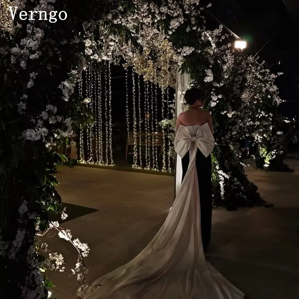 

Verngo Black Crepe Evenig Dress Bow Bacl Mermaid Elegant Prom Gowns Modern Maxi Prom Party Dresses Customized