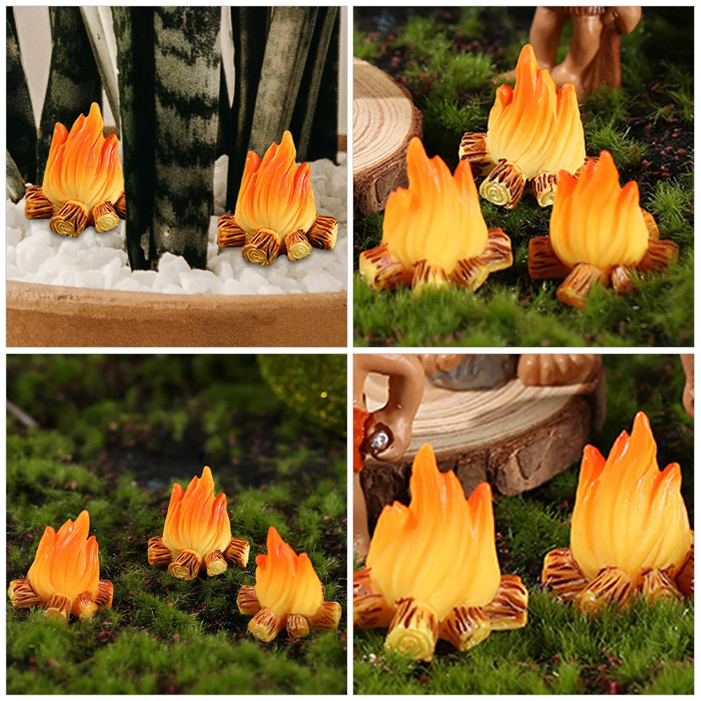 6 Pcs Fire Bonfire Ornaments Fake Campfire Micro Model Flames Pretend Decorations Camping Theme Party Supplies Miniatures