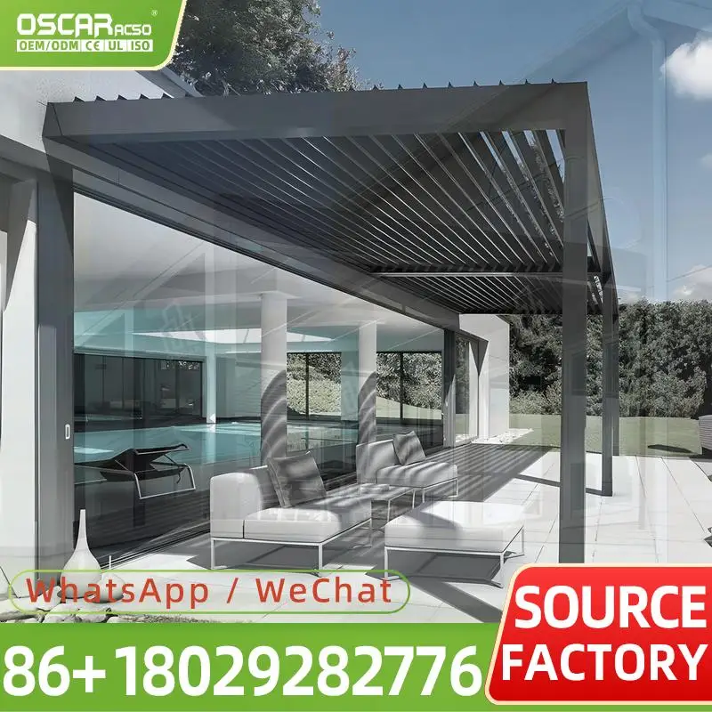 Outdoor Waterproof Motorized Aluminum Retractable All Season Louvered Pergola for Patio Garden Courtyard pergola