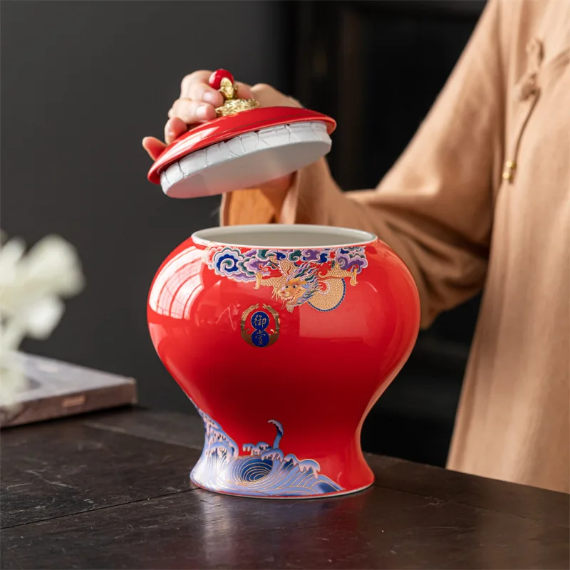 Ceramic Tea Pot Tea Caddy Porcelain Sealed Storage Tank Chinese Vintage Bottle Household Storage Container Home Decoration