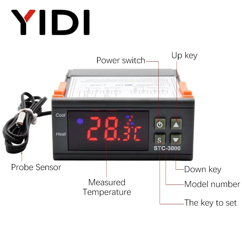 STC-3000 LED Digital Microcomputer Temperature Controller, \'C/\'F Display Thermostat AC220V DC12V Heating Cooling Thermoregulator