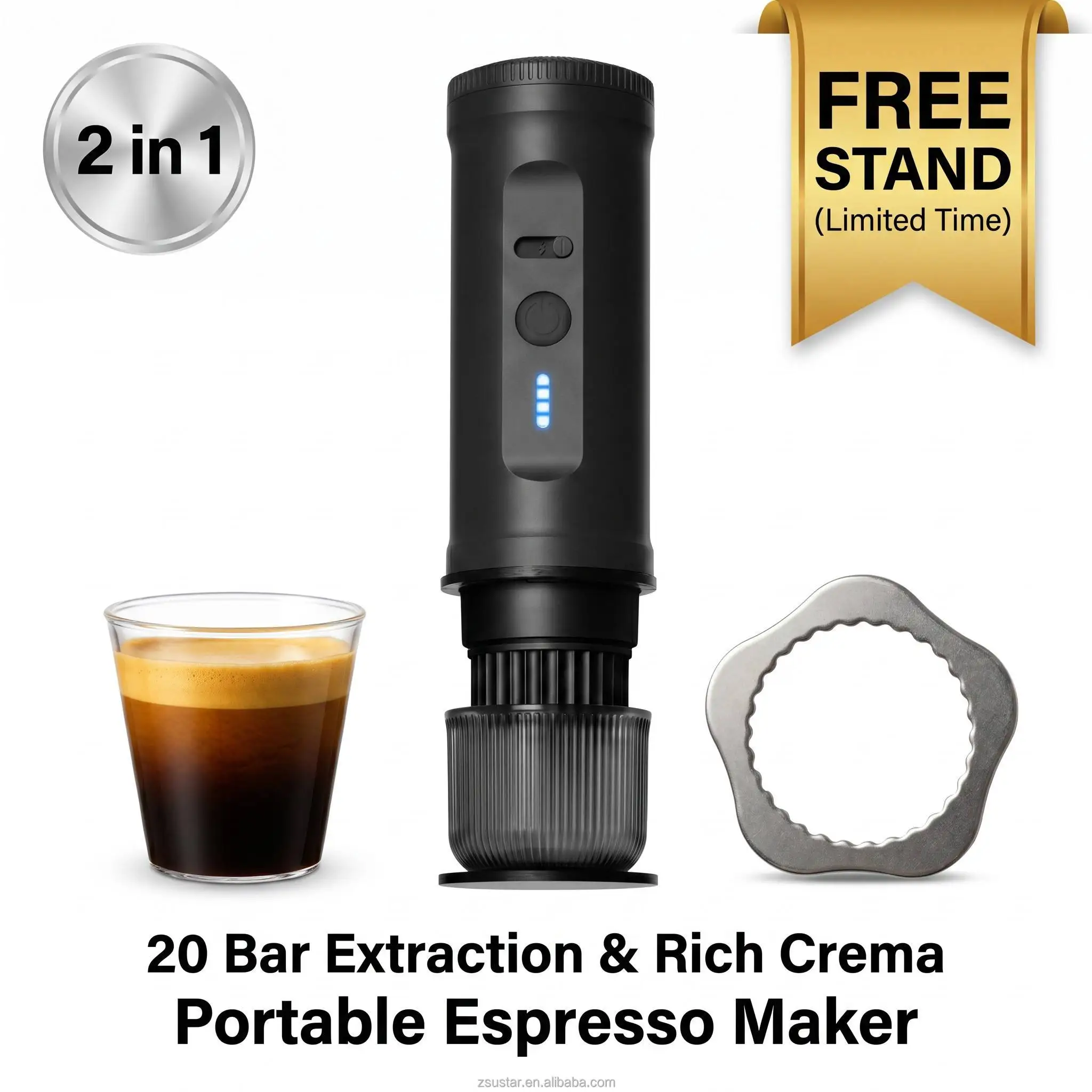 Fa20Bar Rich Cream Portable  Espresso Maker Self-Heating Waterproof Coffee Machine Travel  Low MOQ OEM Custom Logo