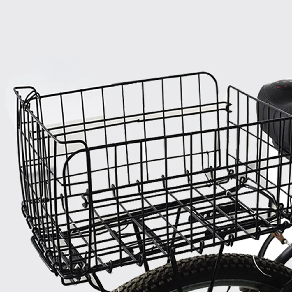 

Foldable Steel Wire Bike Rear Basket Black Thickened Sturdy Cycling Storage Basket Detachable Multifunctional for Pets Books