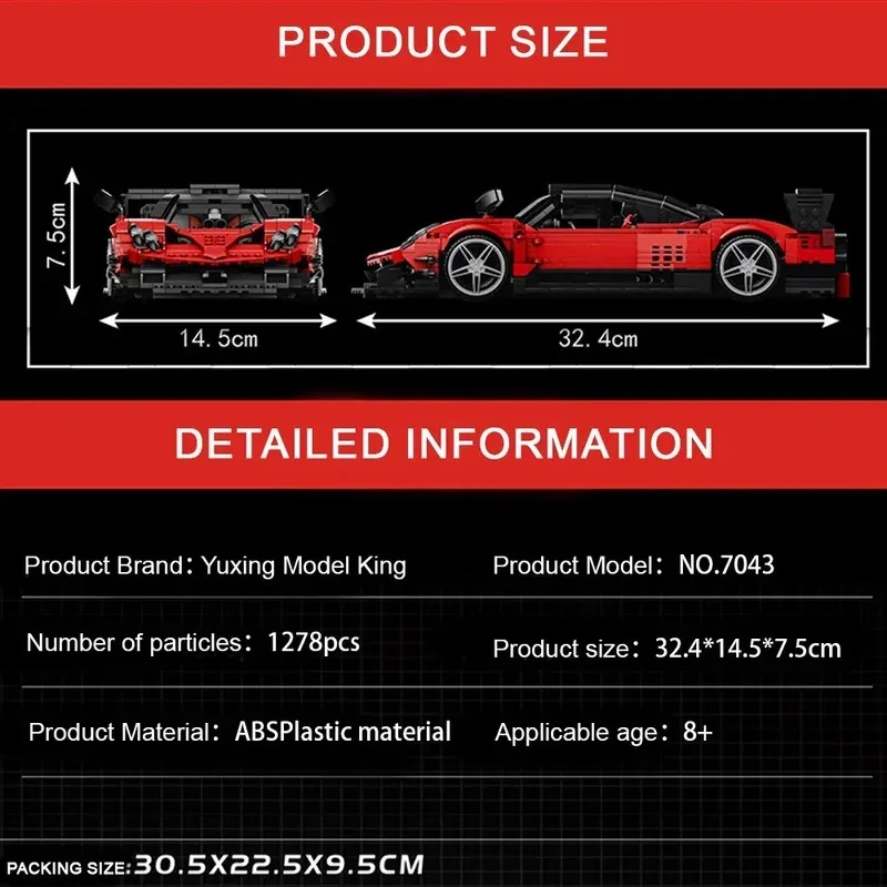 قالب الملك سيارة رياضية اللبنات مجموعة محاكاة تجميعها لعبة نموذج سيارة بارد الحلي هدايا عيد ميلاد لعب للأطفال 1278 قطعة