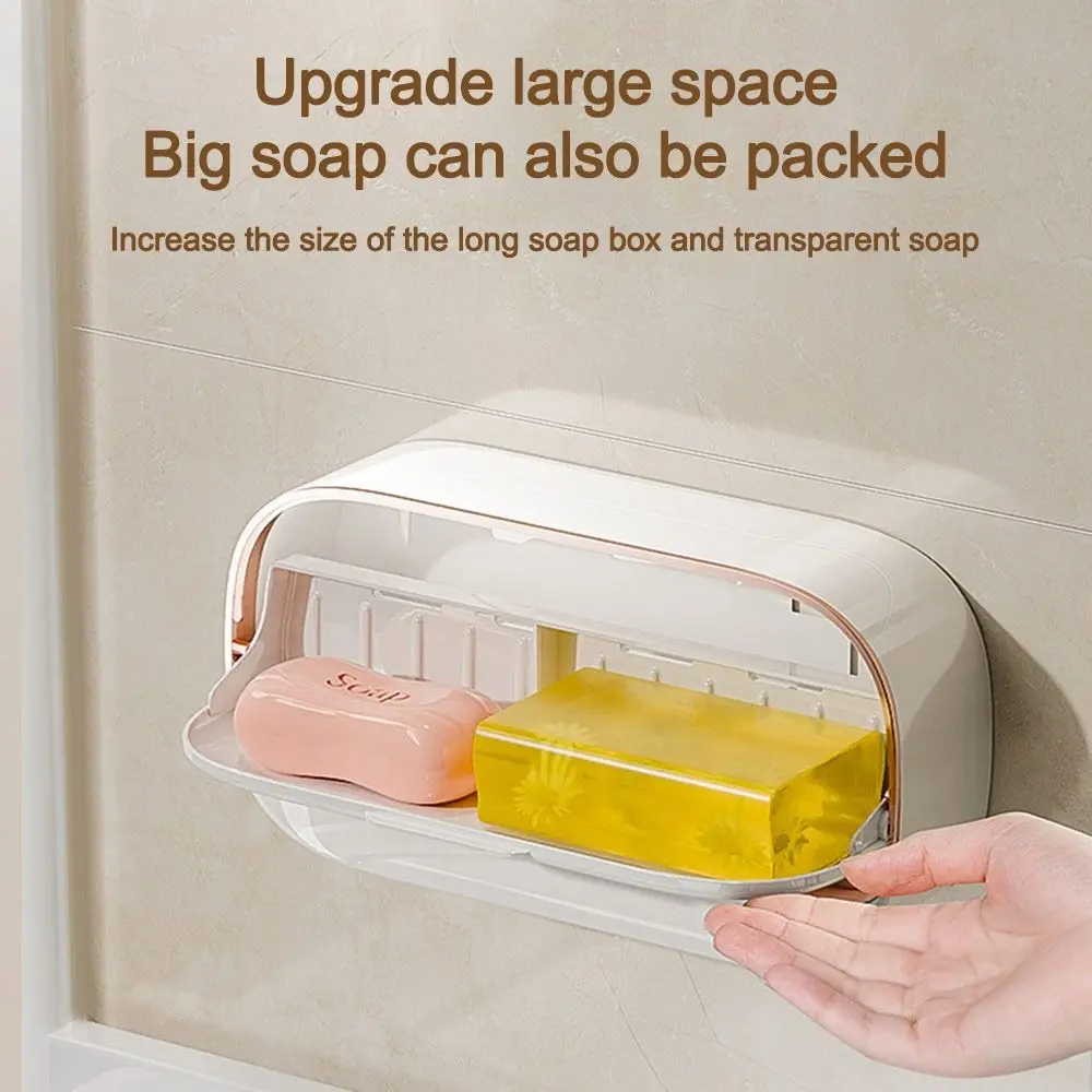 Fashion Large Waterproof Soap Dish With Drainage Box Punch-Free Soap Holder Flip Wall Mounted Soap Box Bathroom Accessories