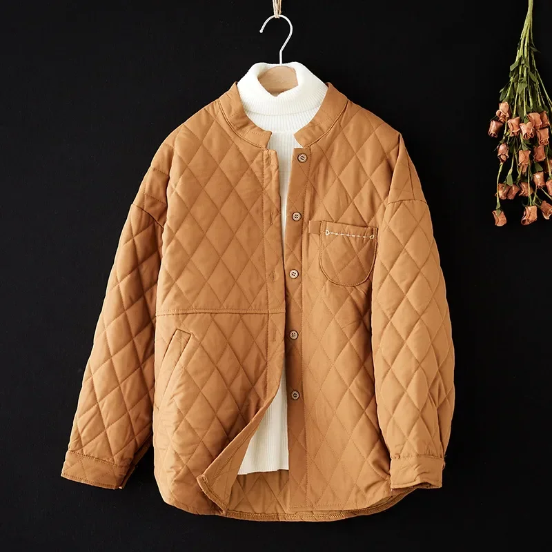 

Autumn Winter Women Cotton-Padded Coat Female Fashion Lightweight Mid-Length Baggy Outwear Artistic Casual Solid Color Outcoat