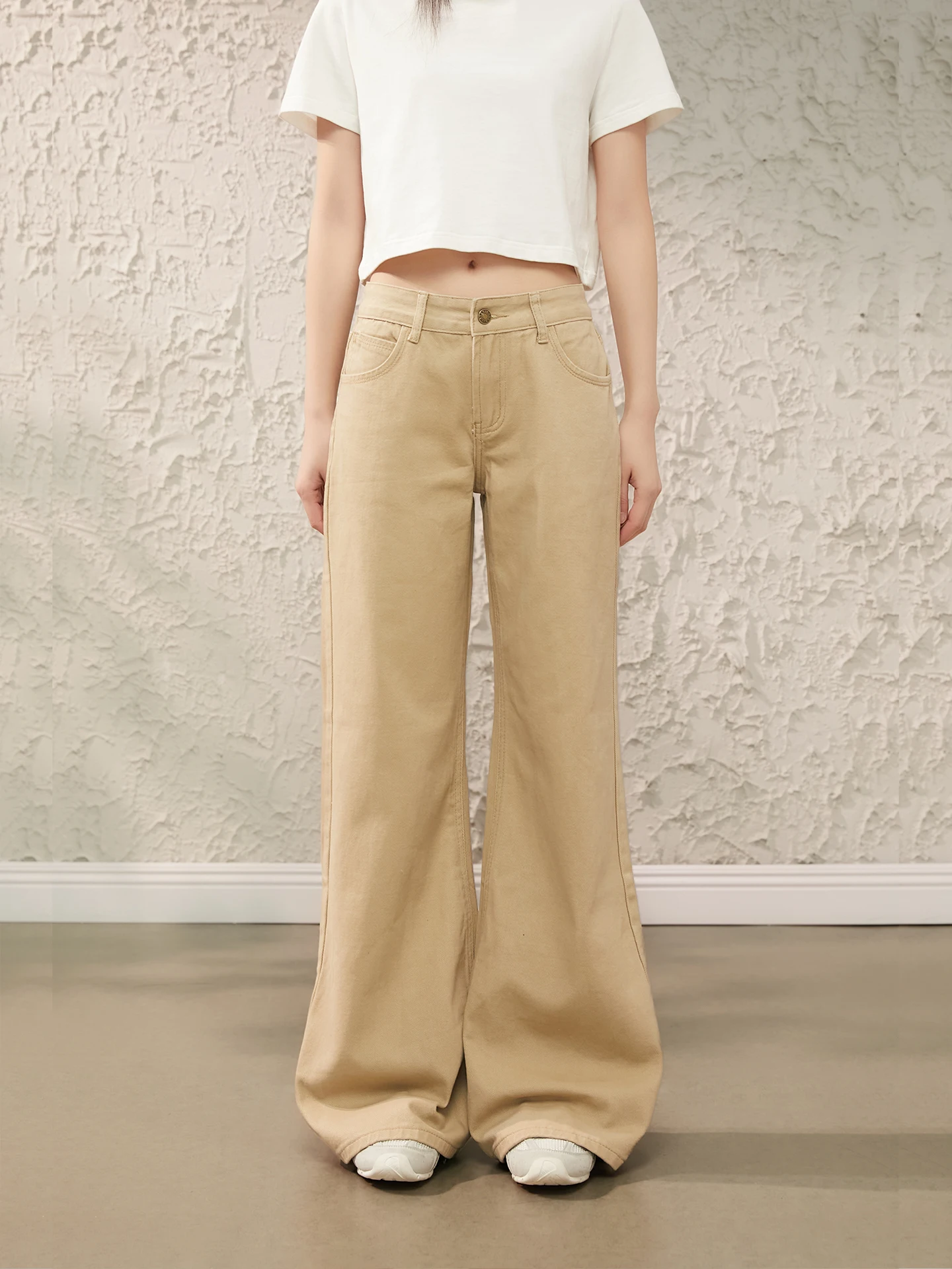 

Джинсы женские расклешенные цвета хаки, повседневные, с высокой талией, весенние, новые, прямые, свободные, стройнящие, бренд King Prince