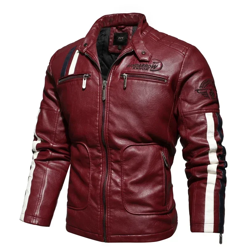 Fashion Faux Leather Jacket Men's Color Block Patchwork Man Racing Clothing Cold-proof Motorcycle PU Leather Jackets Plus Size