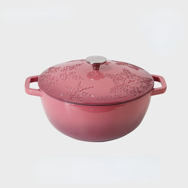 5.6L Cast Iron Pots Enamel Pot Cookware, Micro Pressure Lock Fresh Saucepan, Embossment Snow Pot Lid Non-stick Pots for Cooking